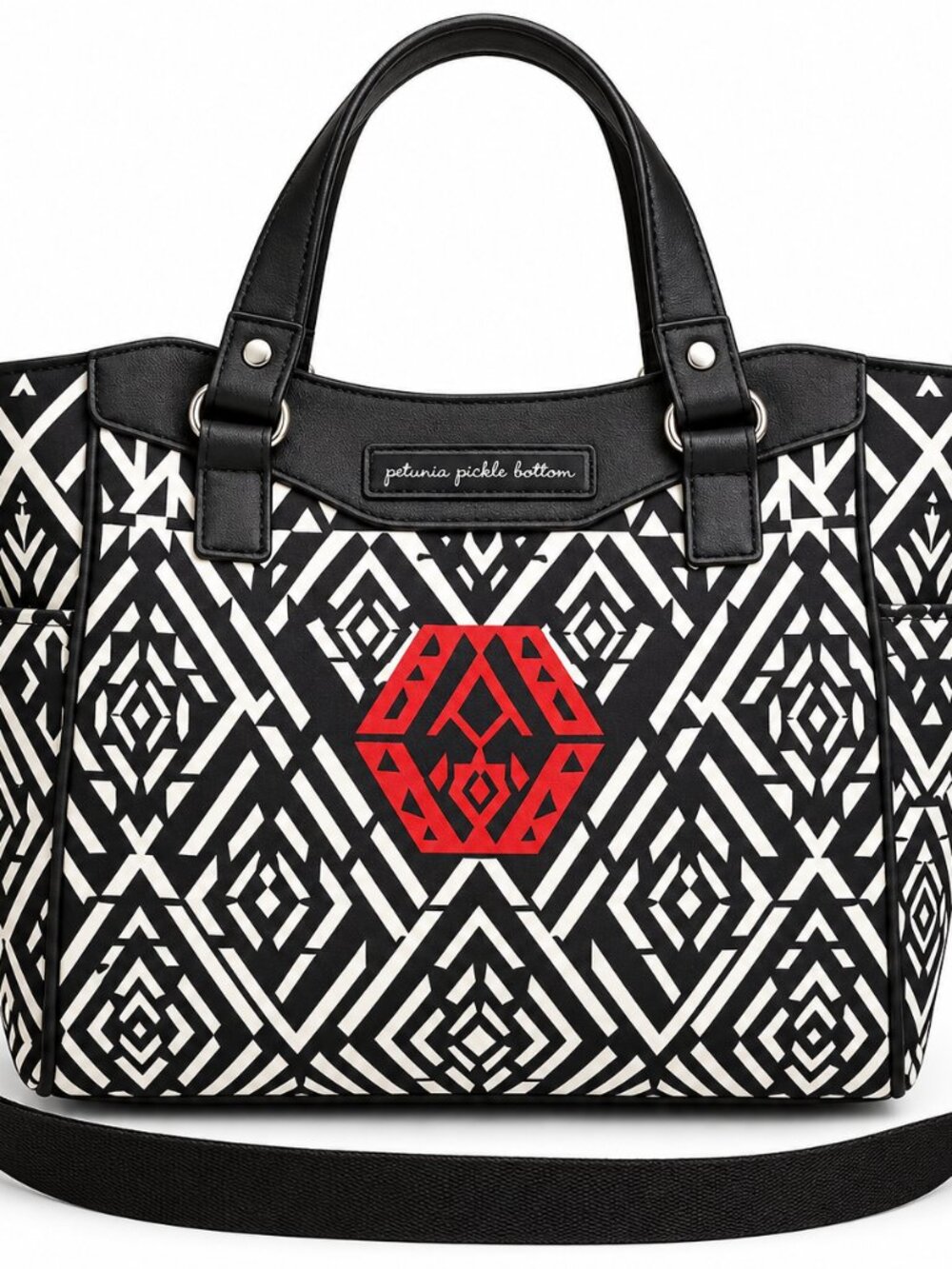 Petunia Pickle Bottom Black White Tribal Print Tote Diaper Bag Crossbody